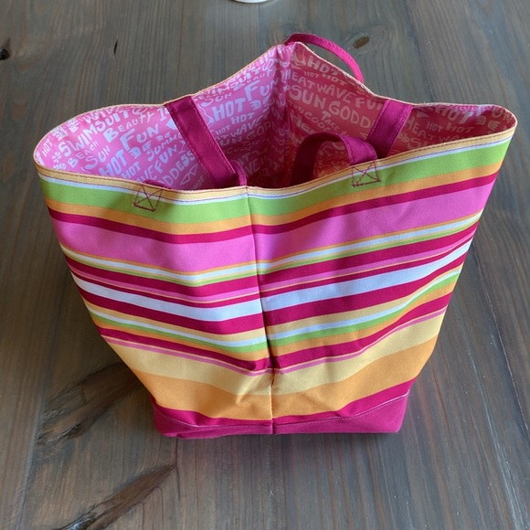 Lancome Pink Striped Canvas Beach Book Tote Lined Bag - Picture 11 of 12